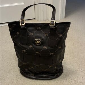 Firenze Italy Alberio Equestrian Themed Black and Brown Tote👝